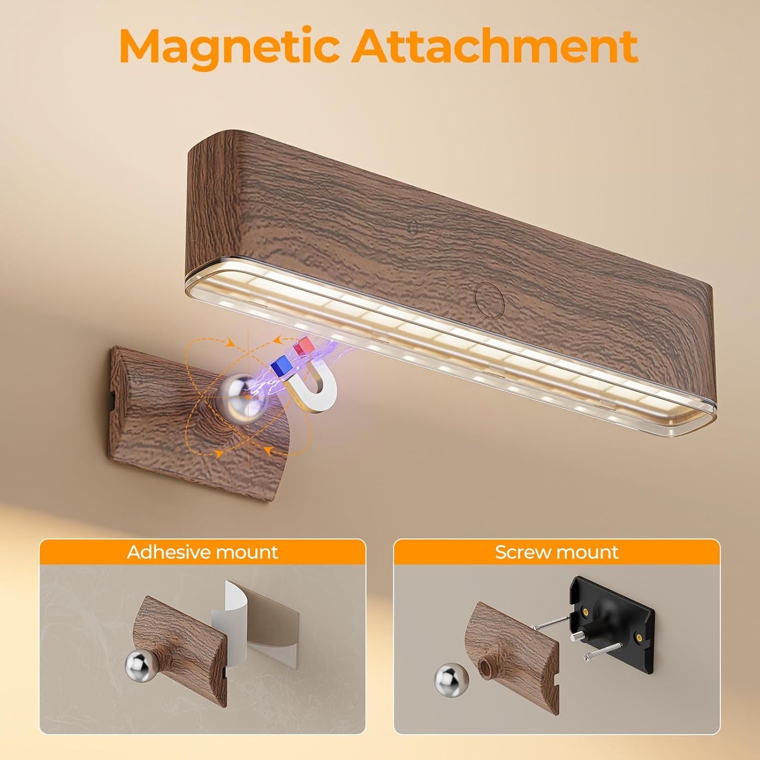 Premium Magnetic Battery Operated Wall Sconces – Walnut 2 Pack, 4000mAh Remote Control