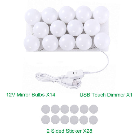 Hollywood LED Vanity Mirror Lights Kit 14 Bulbs 4000K USB Dimmable