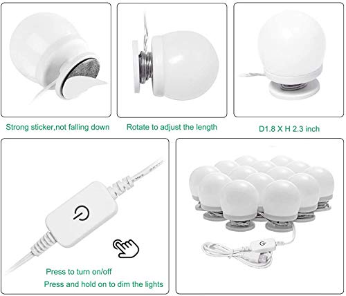 Hollywood LED Vanity Mirror Lights Kit 14 Bulbs 4000K USB Dimmable