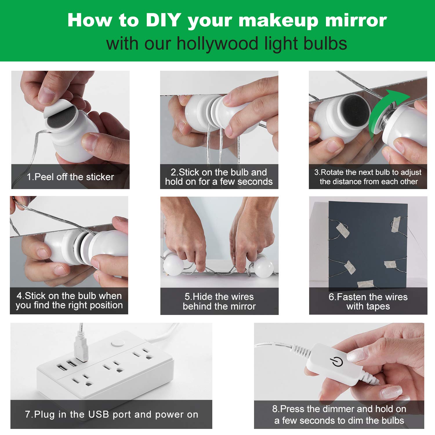 Hollywood LED Vanity Mirror Lights Kit 14 Bulbs 4000K USB Dimmable