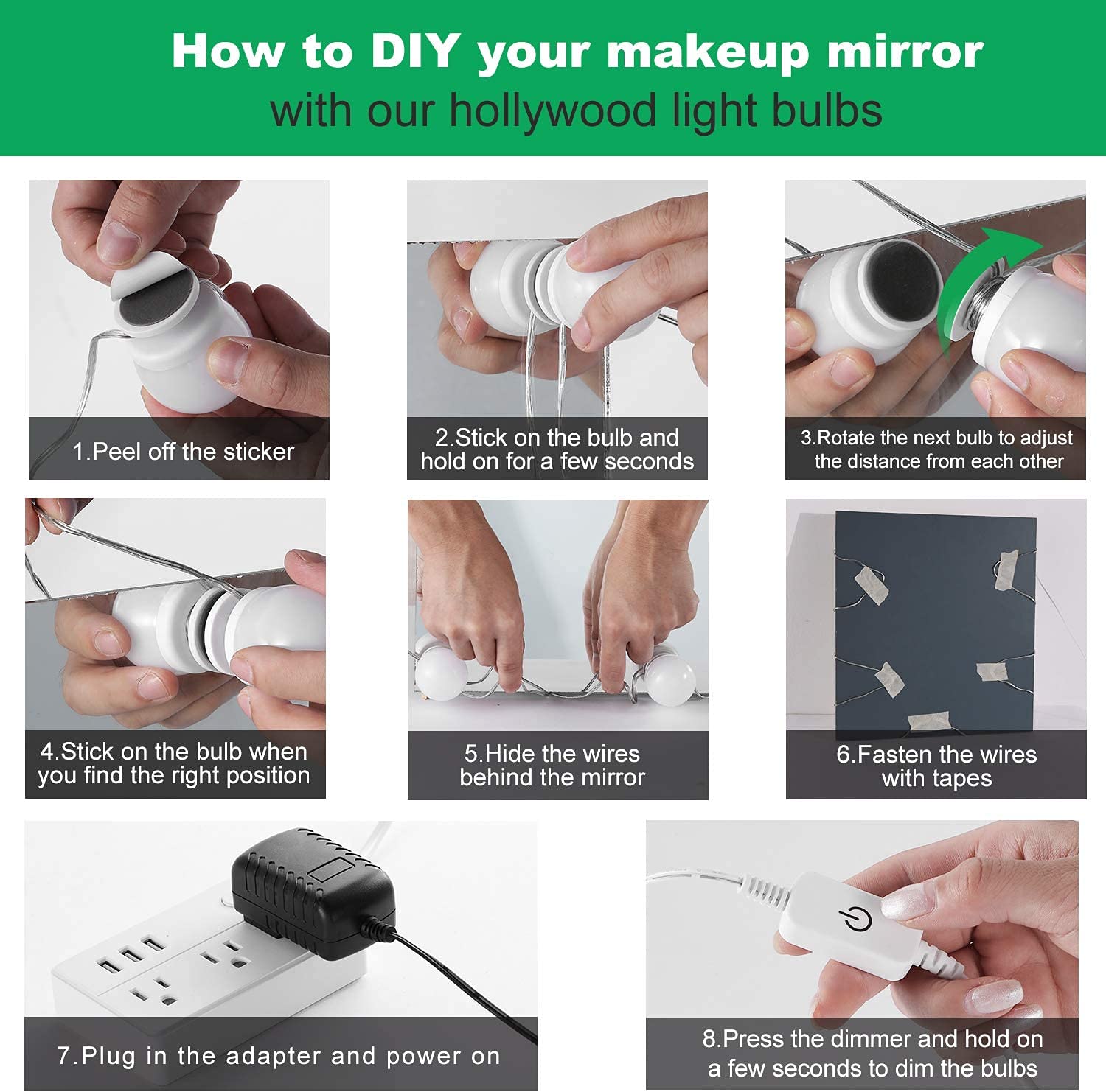 Hollywood Mirror Lights Makeup Vanity Lights, LED Vanity Mirror Lights Kit for Dressing Table, Dimmable and Adapter Plug in, Mirror Not Included (16 Bulbs Natural White) - SuperSaverAU - view 4