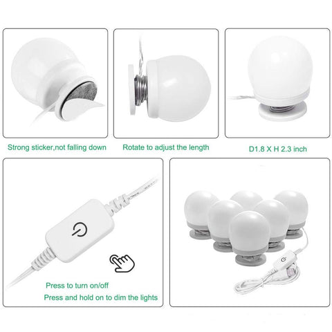 Dimmable LED Vanity Mirror Lights Kit 4000K Natural White 6 Bulbs 18.6ft USB - SuperSaverAU - view 2
