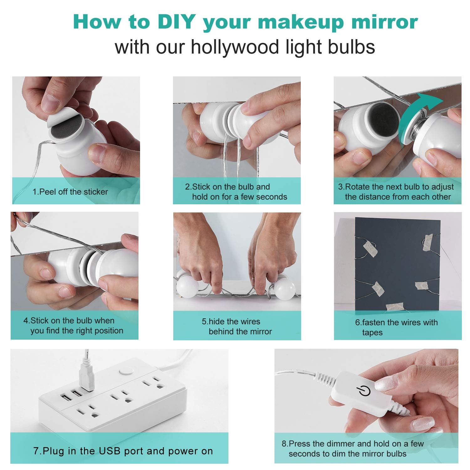 Dimmable LED Vanity Mirror Lights Kit 4000K Natural White 6 Bulbs 18.6ft USB - SuperSaverAU - view 4