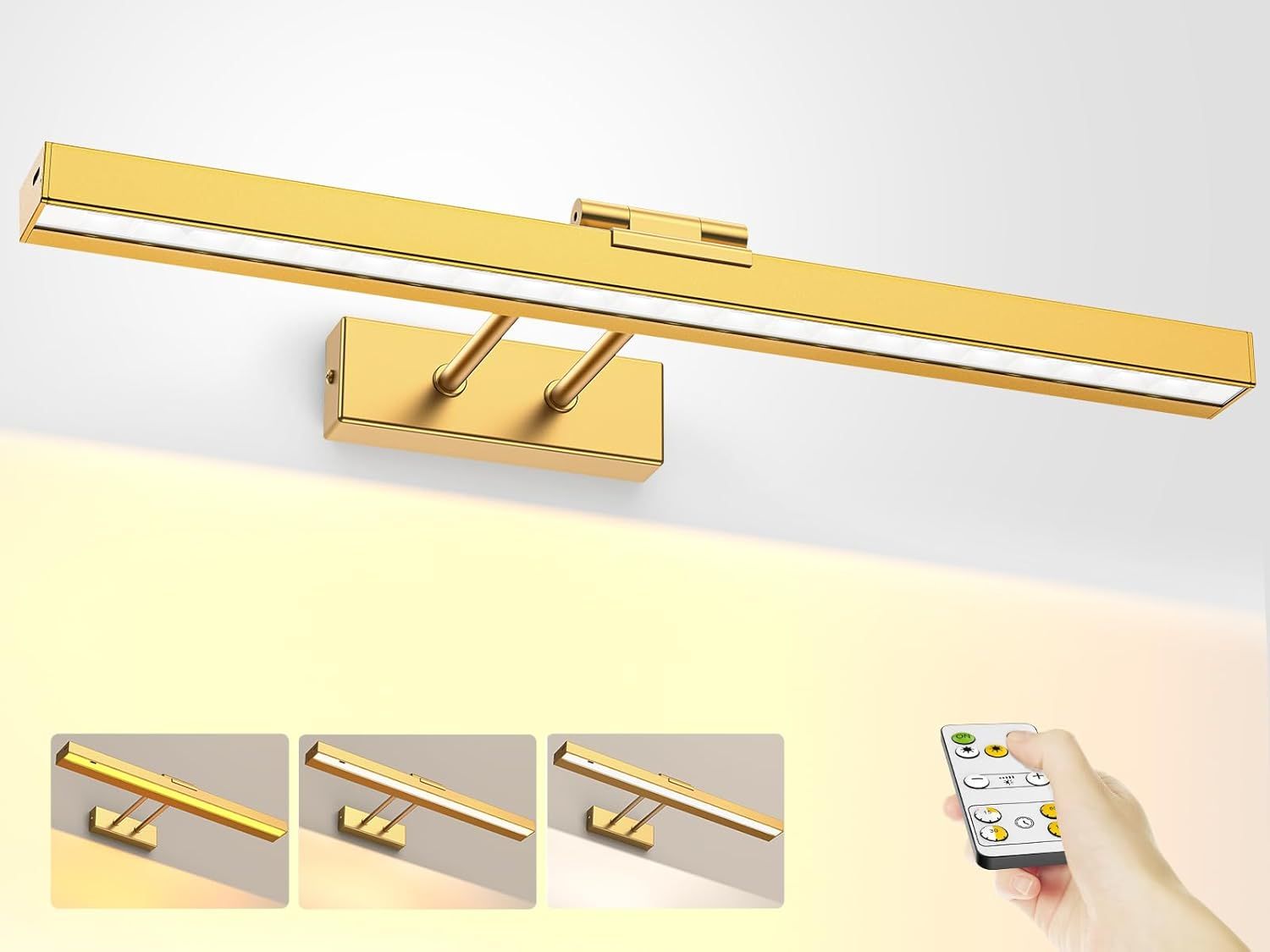 Premium Battery Operated Picture Light – Gold 16 Inch, 4000mAh Remote & Touch Control