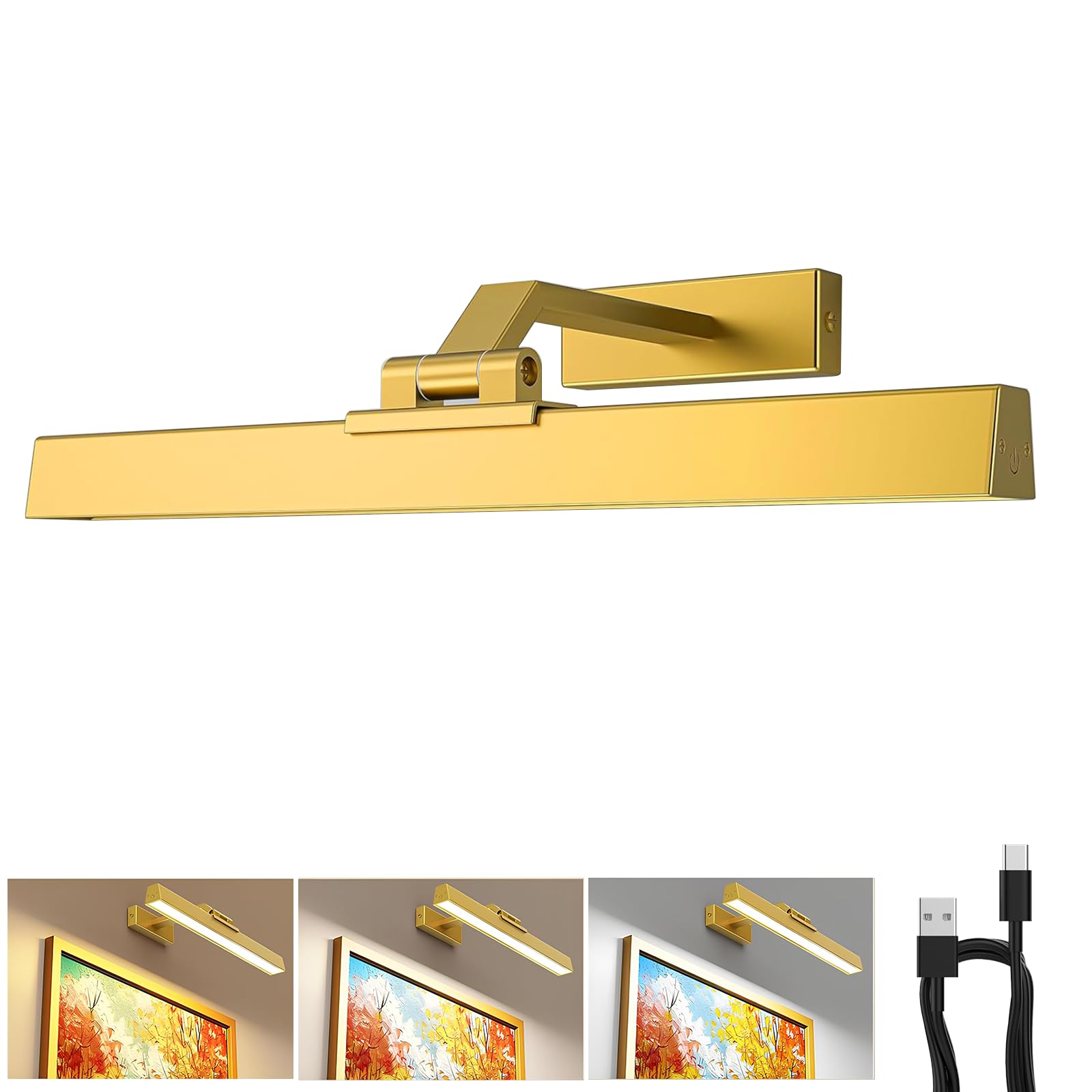 V1171 Battery Operated Picture Light 16in, Remote Control, Dimmable, Gold - SuperSaverAU - view 1
