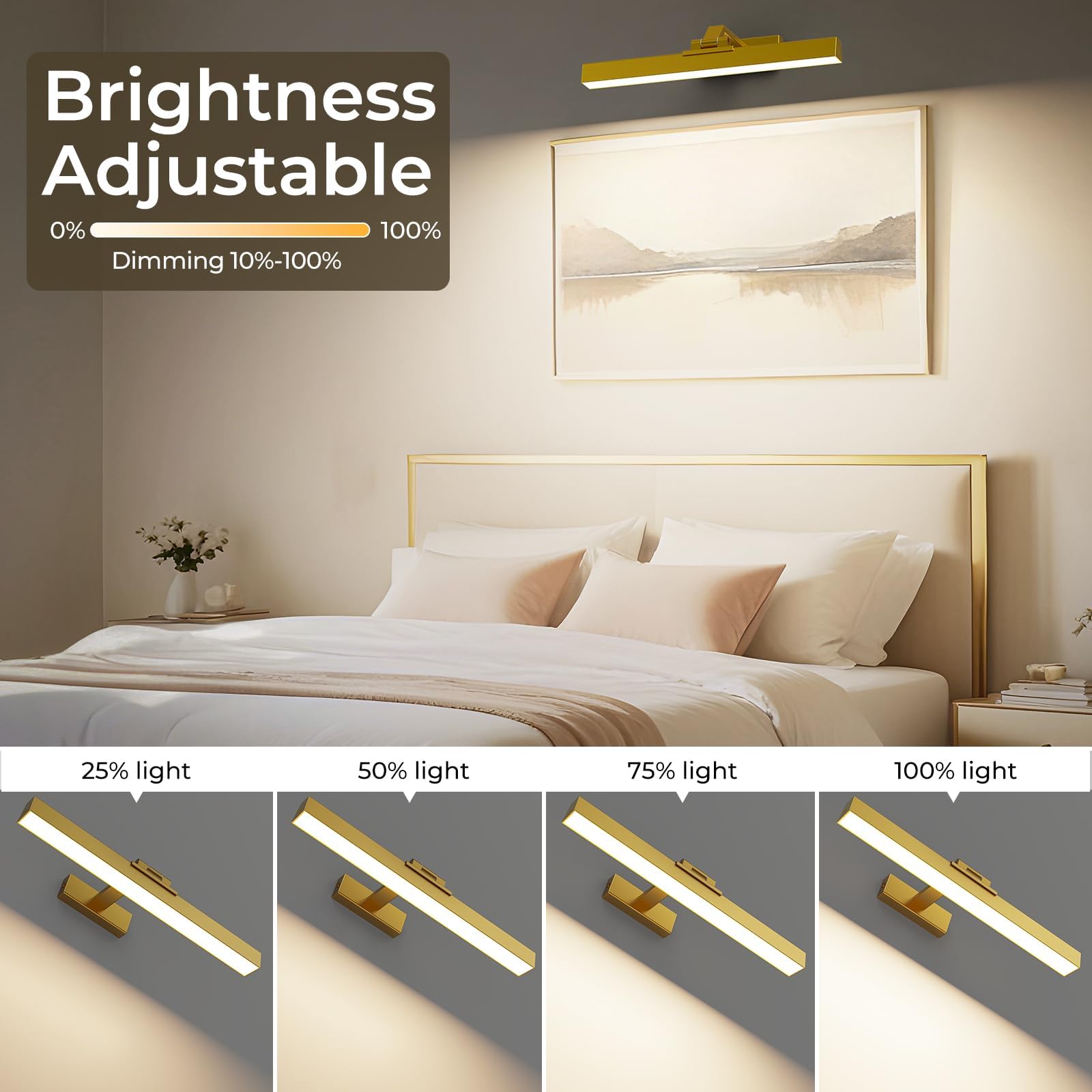 V1171 Battery Operated Picture Light 16in, Remote Control, Dimmable, Gold - SuperSaverAU - view 3