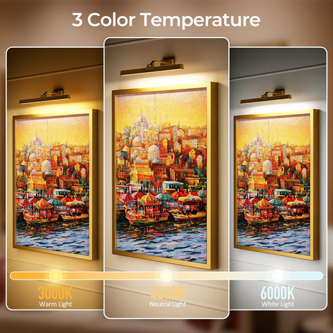 V1171 Wall Picture Light, 24in Battery-Powered, Remote Control, Dimmable, Gold - SuperSaverAU - view 2
