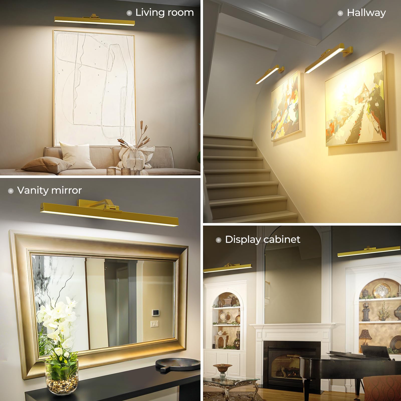 V1171 Wall Picture Light, 24in Battery-Powered, Remote Control, Dimmable, Gold - SuperSaverAU - view 7