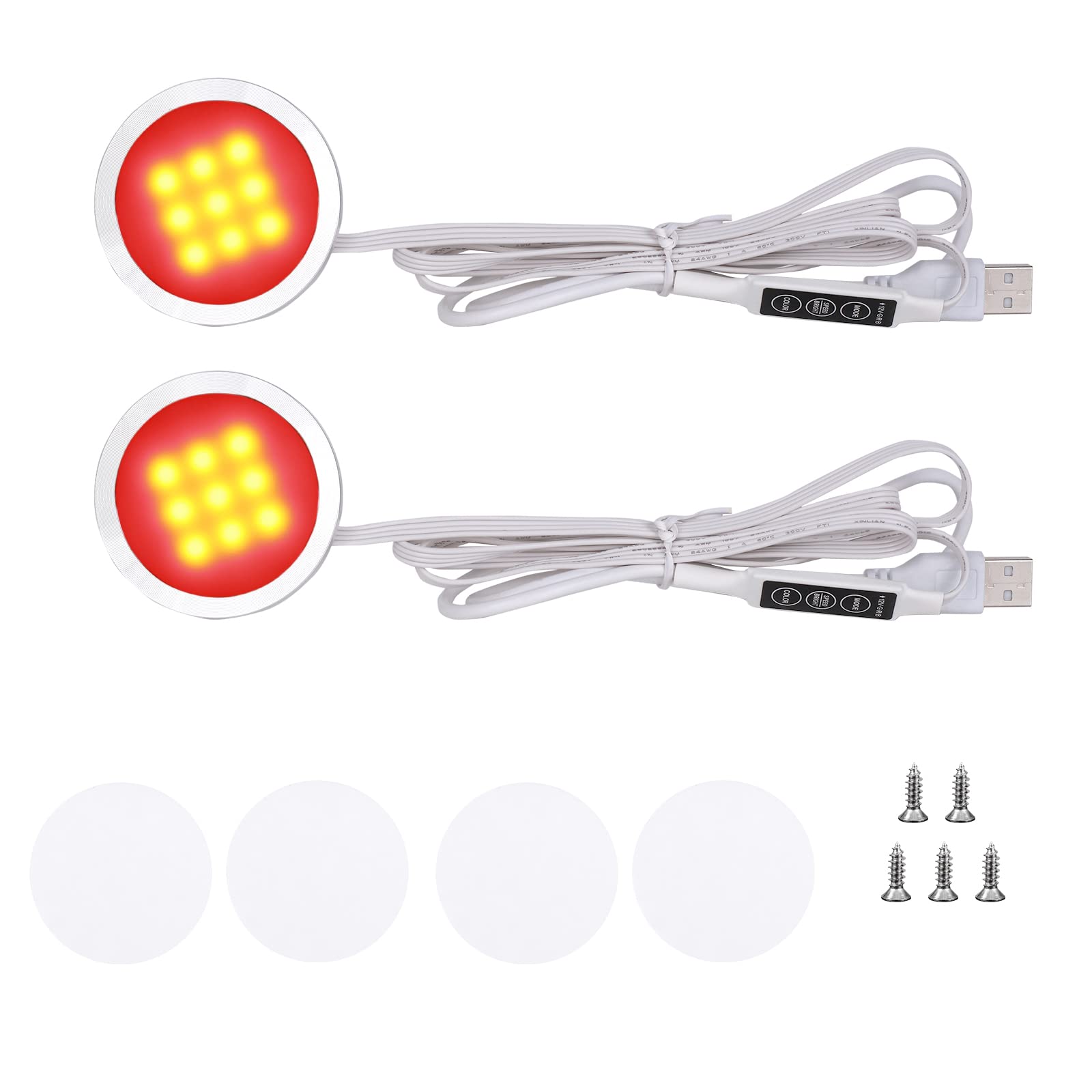 RGB Under Cabinet Puck Lights Kit, Color Changing LED, Aluminum, 2 PCS - SuperSaverAU - view 1