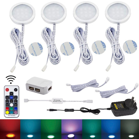 RGB LED Under Cabinet Puck Lights 4 Packs, Slim Aluminum, Dimmable, Easy Install - SuperSaverAU - view 1