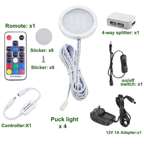 RGB LED Under Cabinet Puck Lights 4 Packs, Slim Aluminum, Dimmable, Easy Install - SuperSaverAU - view 2