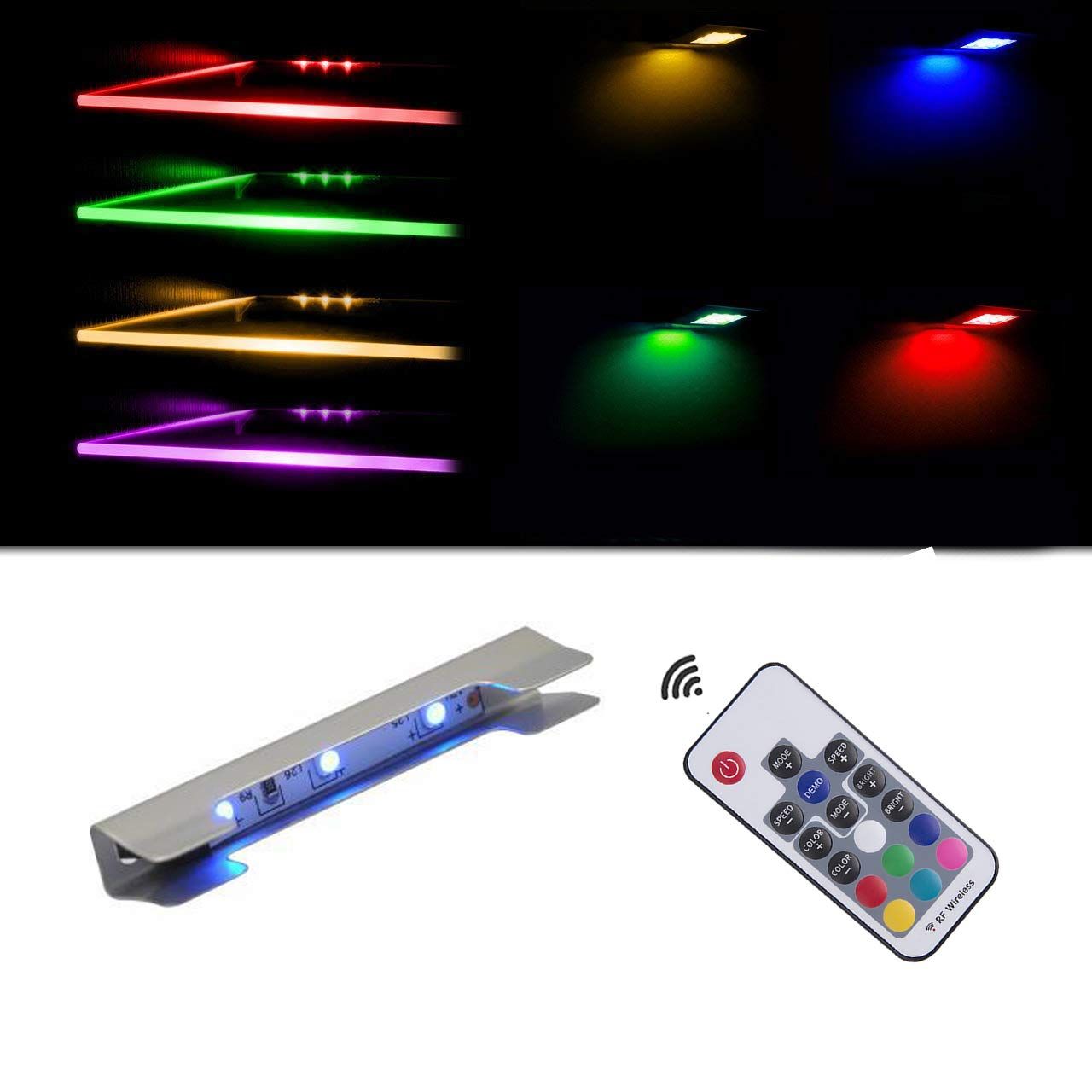 Premium RGB LED Glass Shelf Light Kit – 6 Lights with RF Remote & Clip-On Design