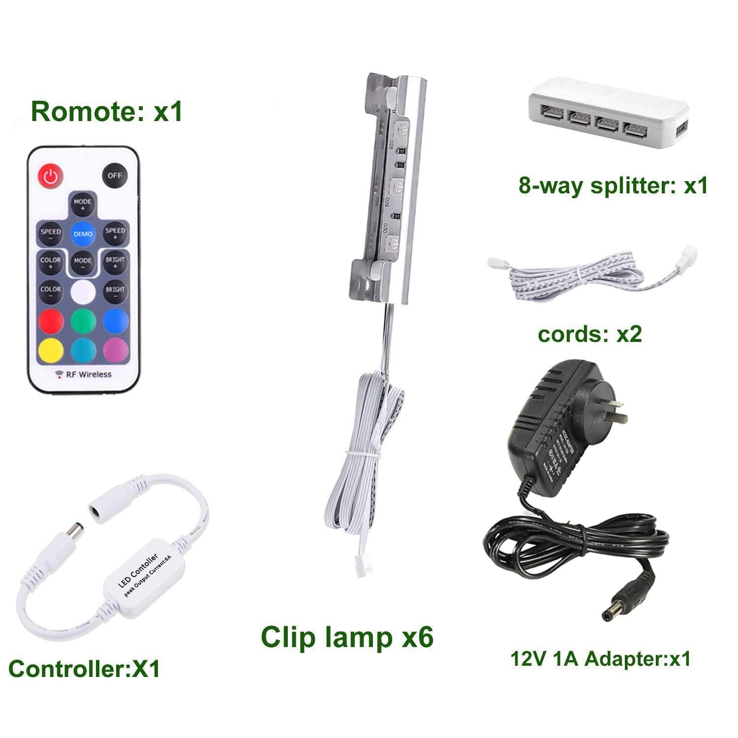 Premium RGB LED Glass Shelf Light Kit – 6 Lights with RF Remote & Clip-On Design