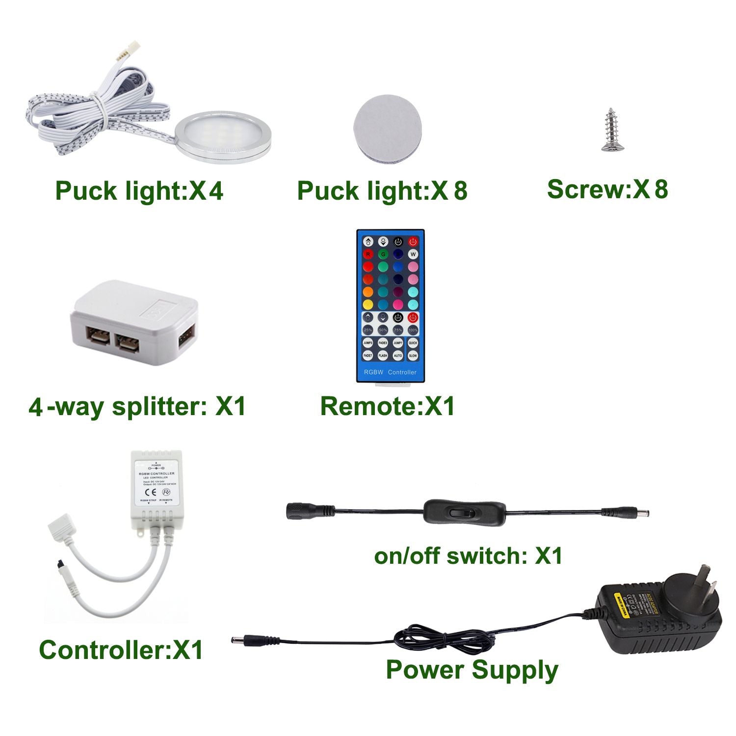 RGBWW 4-Light Under Cabinet LED Puck Light Kit with IR Remote - 12W