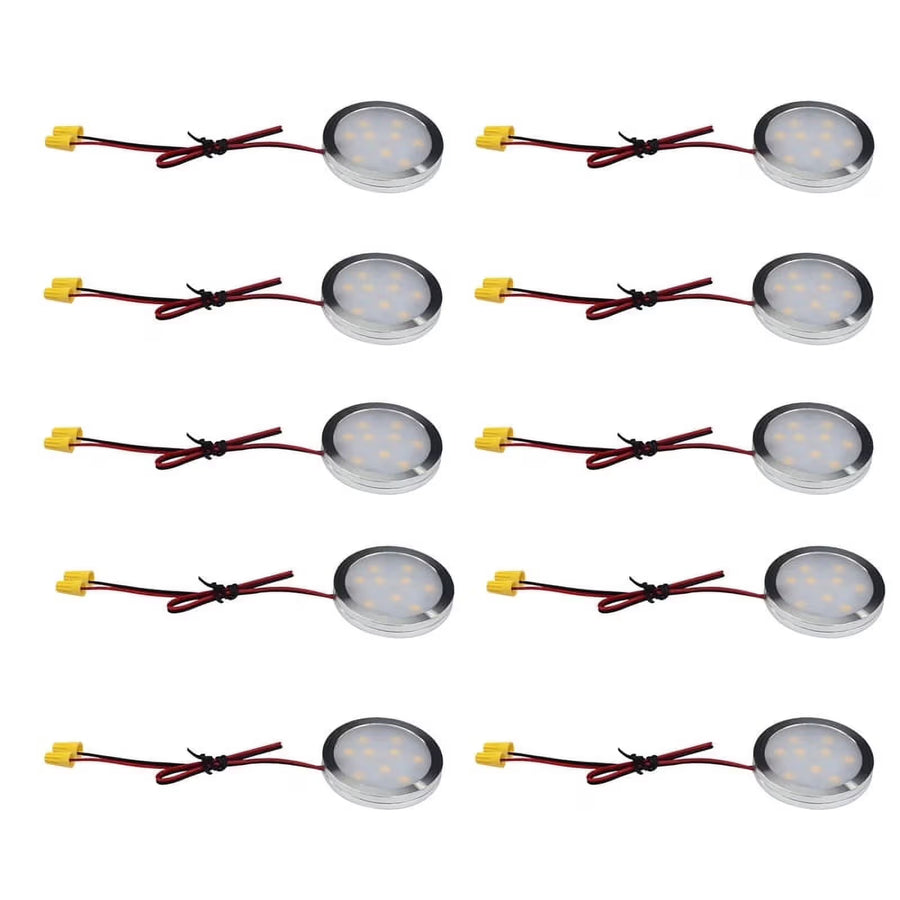 Premium Under Cabinet LED Puck Lights – Warm White 10 Pack, 12V Hardwired Design