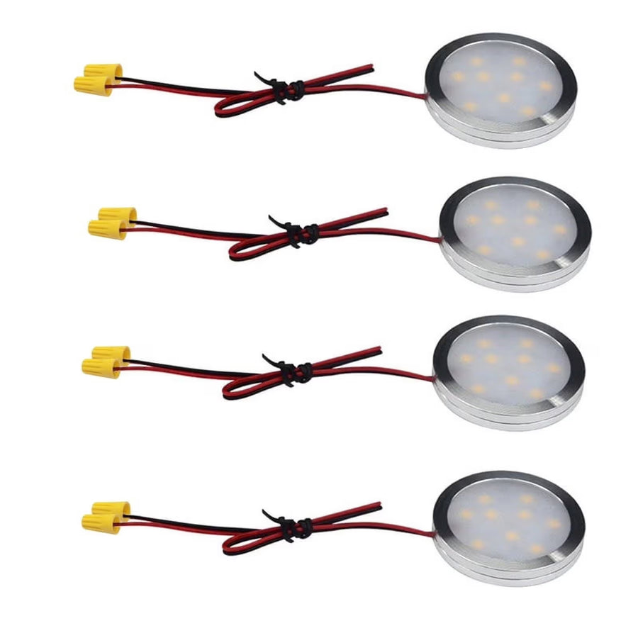 Premium Under Cabinet LED Puck Lights – Day White 4 Pack, 12V Hardwired Design