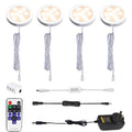 AIBOO 4 Light Warm White LED Under Cabinet Puck Light Kit Dimmable Remote