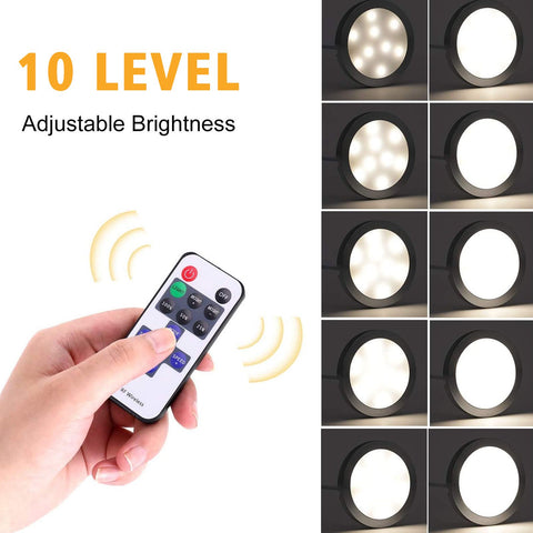 AIBOO 4 Light Warm White LED Under Cabinet Puck Light Kit Dimmable Remote