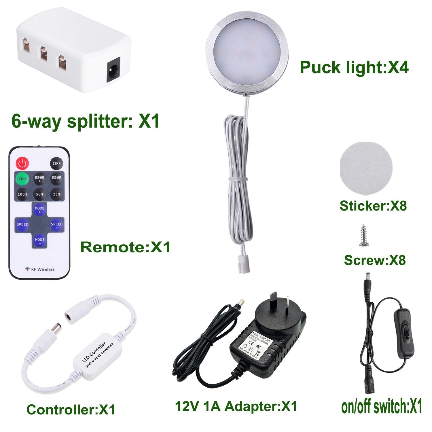 AIBOO 4 Light Warm White LED Under Cabinet Puck Light Kit Dimmable Remote