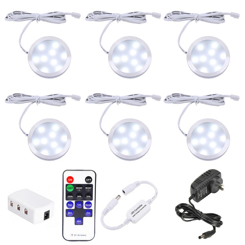 Dimmable LED Under Cabinet Lighting Kit, 6 Ultra Slim Puck Lights, 12V with Remote - SuperSaverAU - view 1