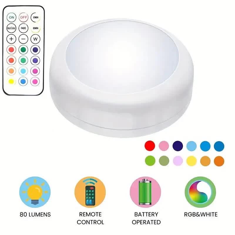 6 Pack RGBW LED Cabinet Lights, Remote Control, Battery Operated, Dimmable - SuperSaverAU - view 2