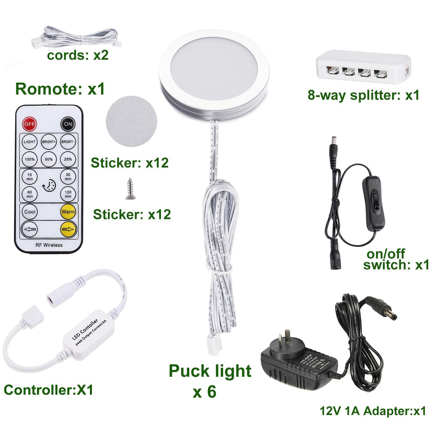 LED Under Cabinet Puck Lights Kit, CCT Adjustable, Dimmable RF Remote, 8 Lights, 24W - SuperSaverAU - view 2