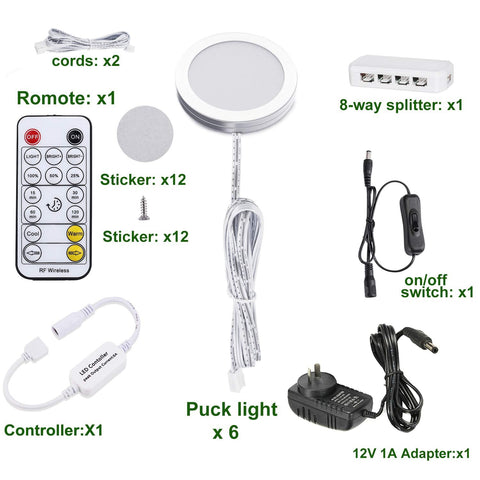 LED Under Cabinet Puck Lights Kit, CCT Adjustable, Dimmable RF Remote, 8 Lights, 24W - SuperSaverAU - view 2
