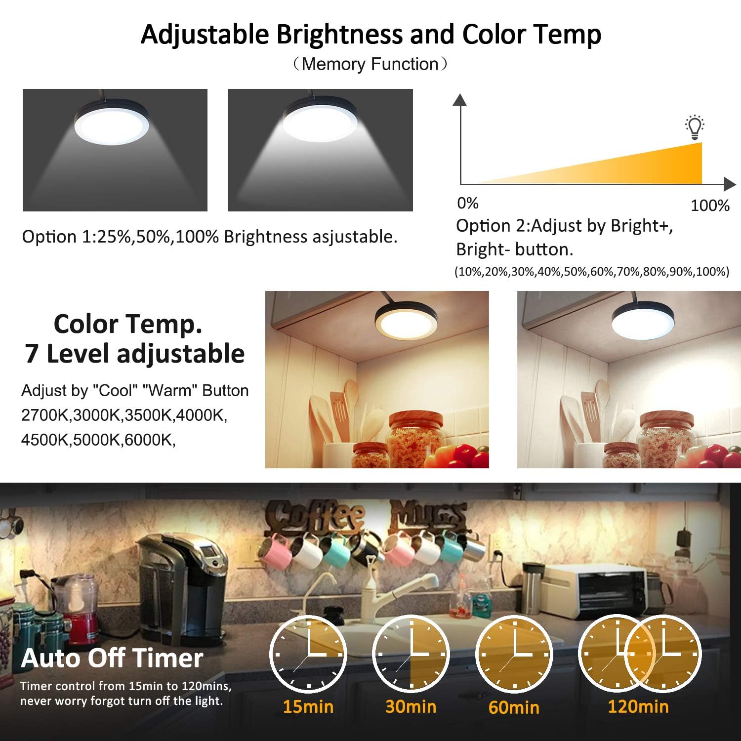 LED Under Cabinet Puck Lights Kit, CCT Adjustable, Dimmable RF Remote, 8 Lights, 24W - SuperSaverAU - view 6