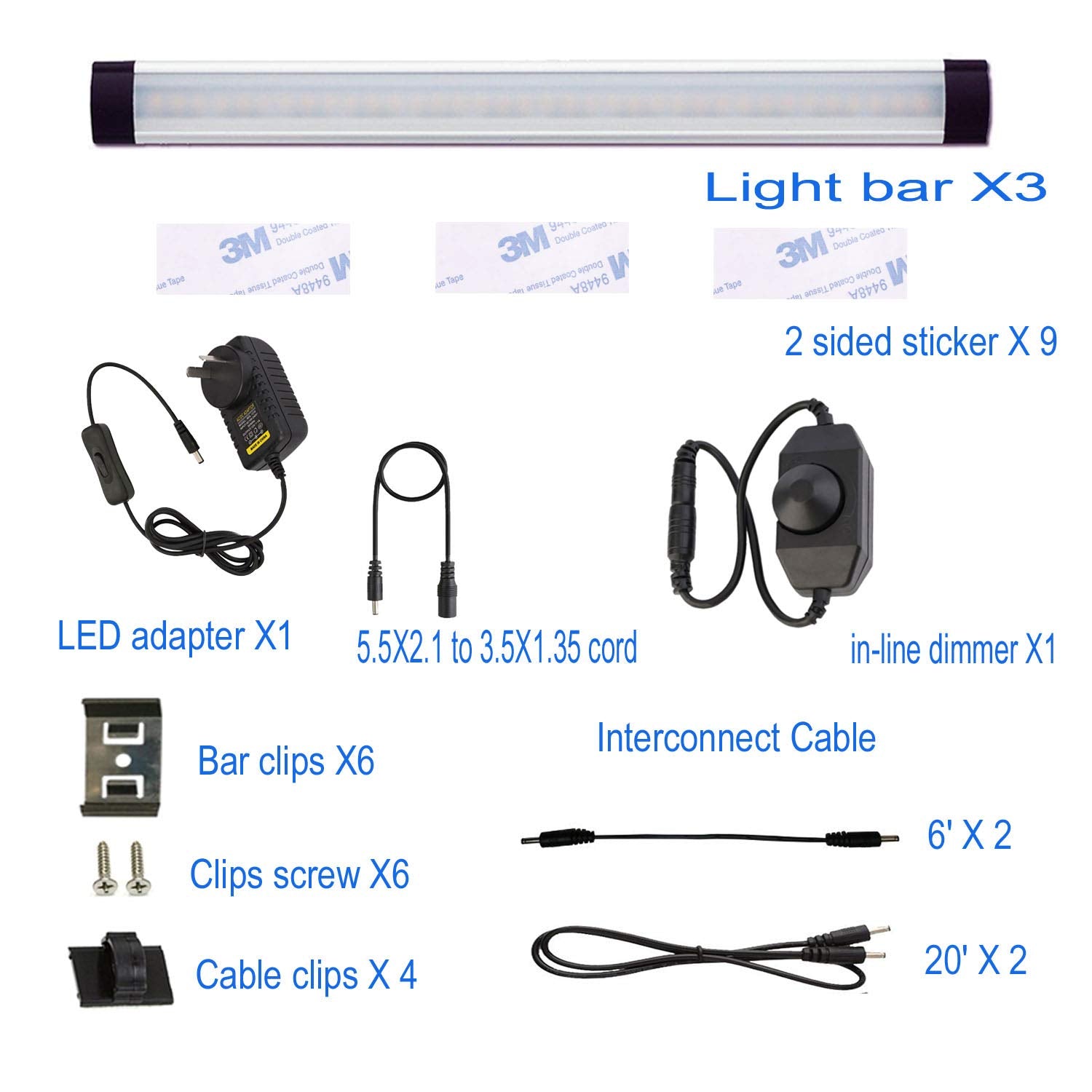 Dimmable LED Under Cabinet Lighting Bar Kit, Linkable, 3 Panels, Cold White - SuperSaverAU - view 2