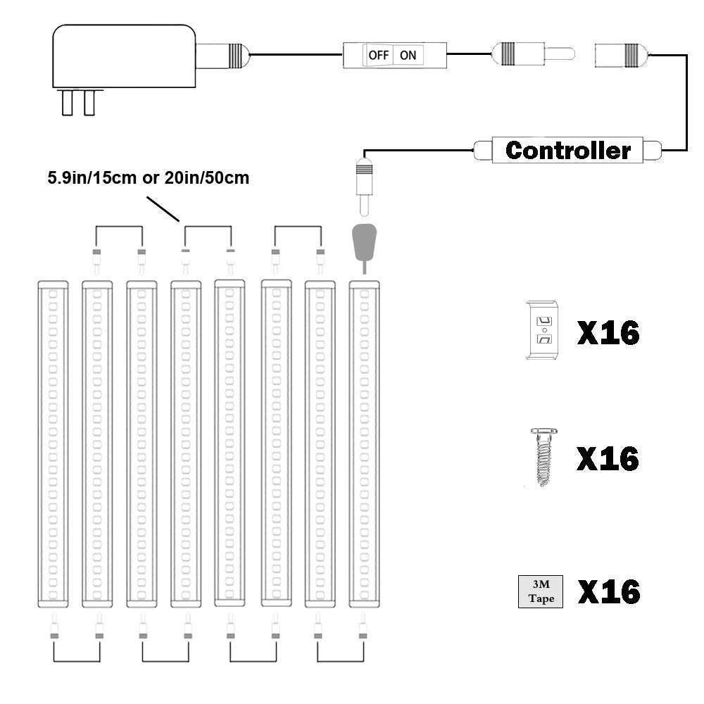 Dimmable LED Under Cabinet Lighting Bar Kits, Linkable, 8 Panels, Cold White - SuperSaverAU - view 3