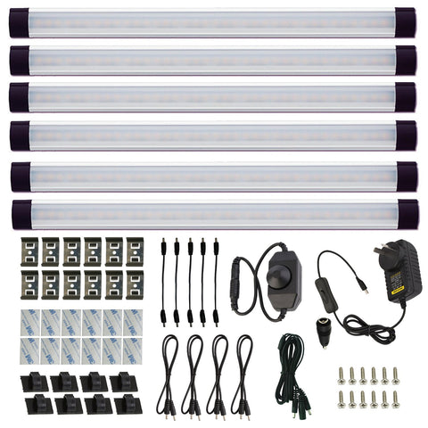 Dimmable LED Under Cabinet Lighting Bar Kit, Linkable, 6 Panels, Cold White - SuperSaverAU - view 1