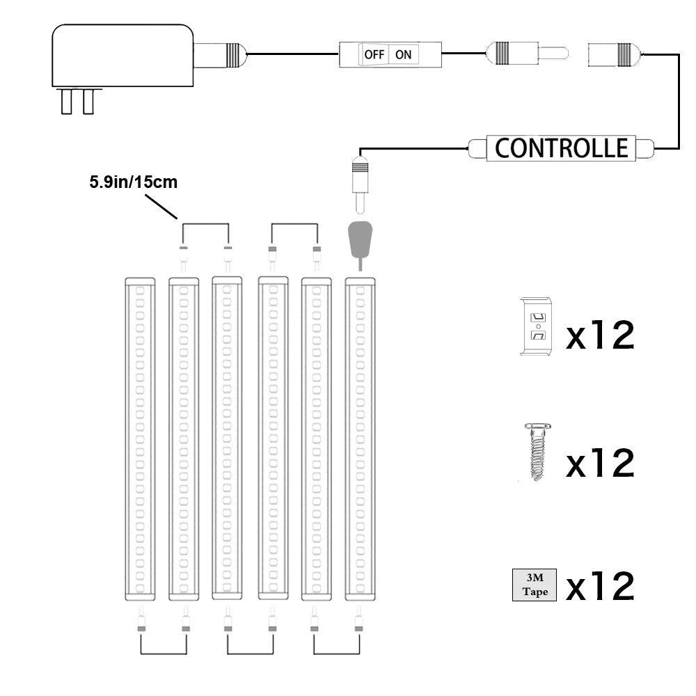 Dimmable LED Under Cabinet Lighting Bar Kit, Linkable, 6 Panels, Cold White - SuperSaverAU - view 4