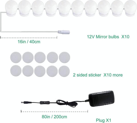 Hollywood LED Vanity Mirror Lights Kit, 4000K Natural White, 10 Bulbs, Dimmable, 12V - SuperSaverAU - view 2