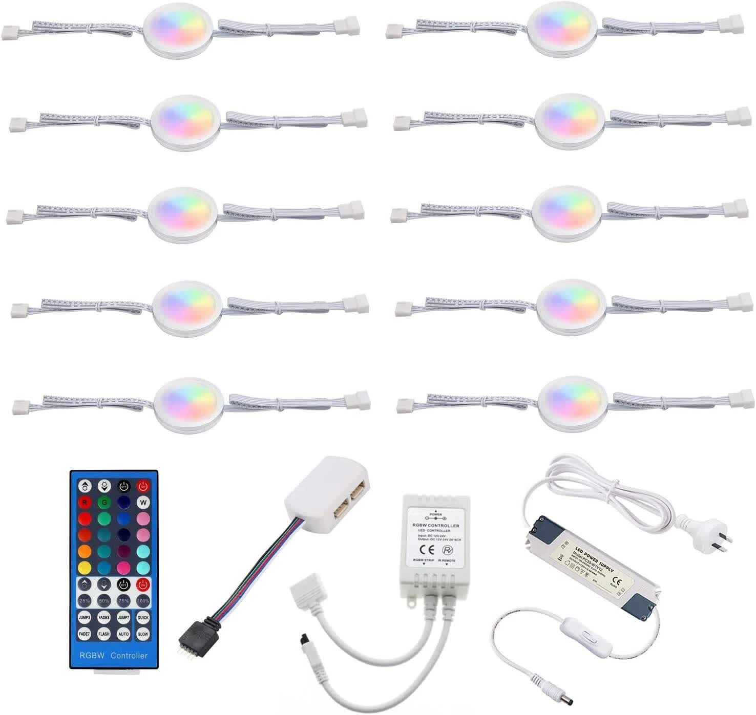 RGBW Under Cabinet Lighting Kit, 10 Pack LED Puck Lights with Remote Control - SuperSaverAU - view 1