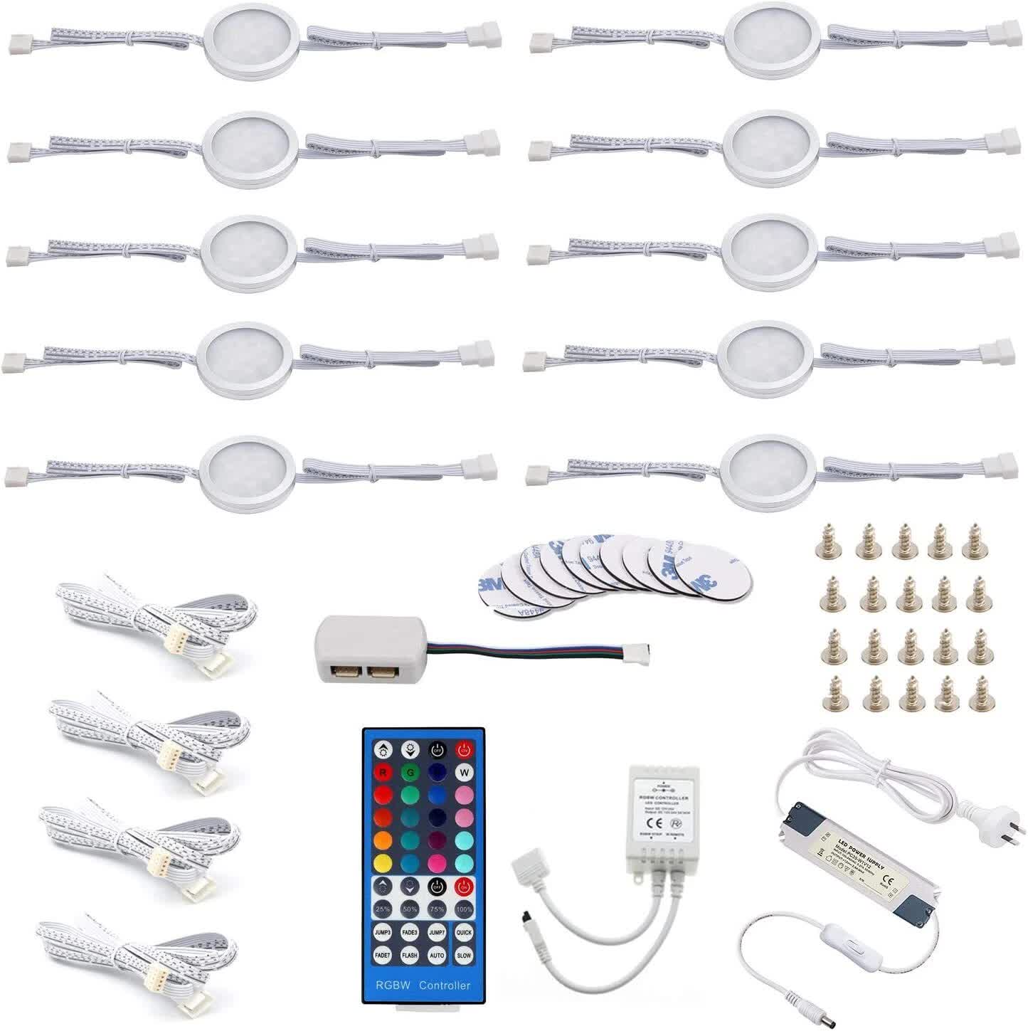 RGBW Under Cabinet Lighting Kit, 10 Pack LED Puck Lights with Remote Control - SuperSaverAU - view 2