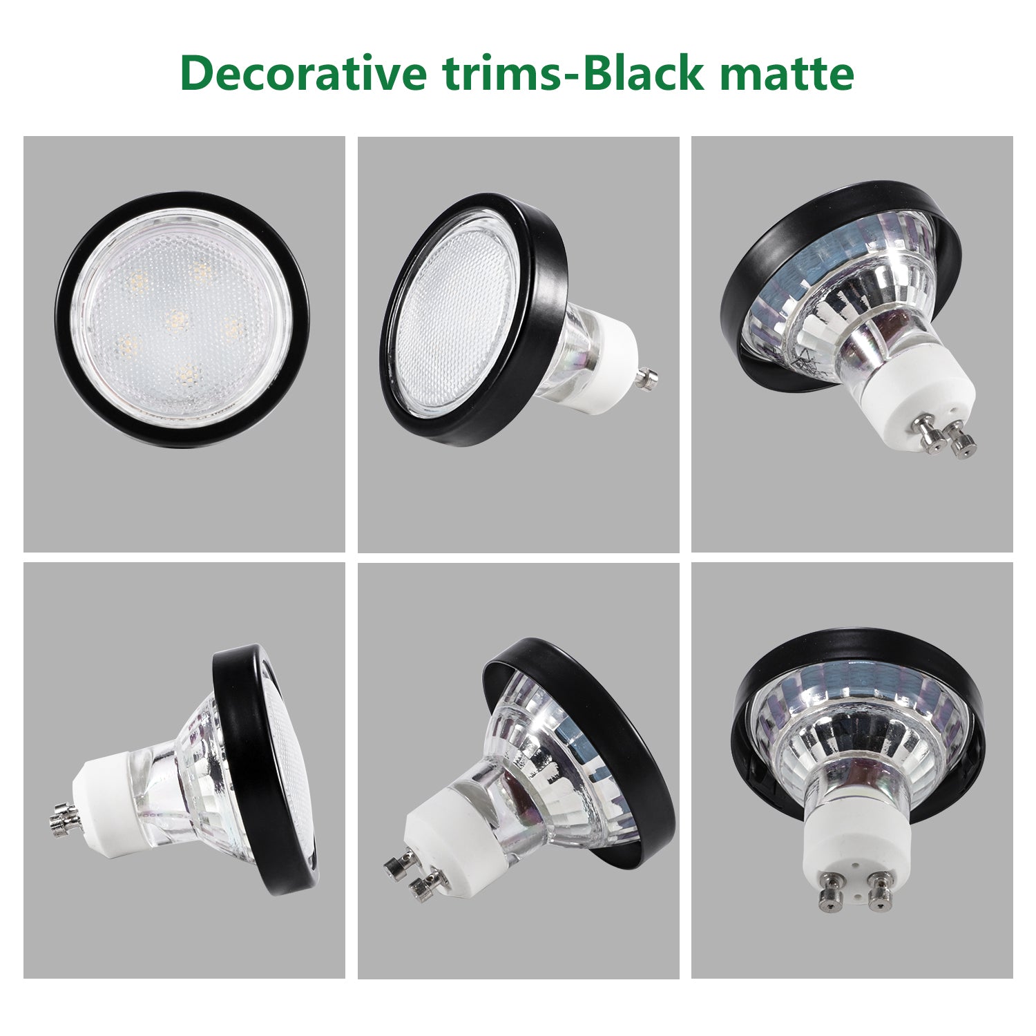 Premium GU10/MR16 Decorative Trim Rings – Matte Black 6 Pack, Snap-On Metal Design