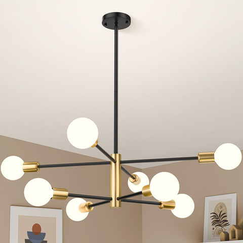 Modern Sputnik Chandelier 8 Lights, Height Adjustable, Sloped Ceiling Adapter - SuperSaverAU - view 1