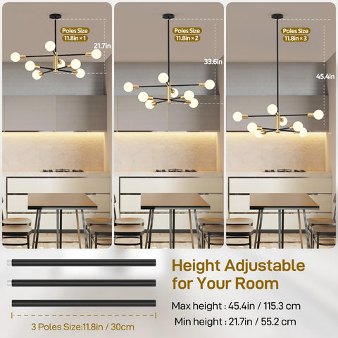 Modern Sputnik Chandelier 8 Lights, Height Adjustable, Sloped Ceiling Adapter - SuperSaverAU - view 2