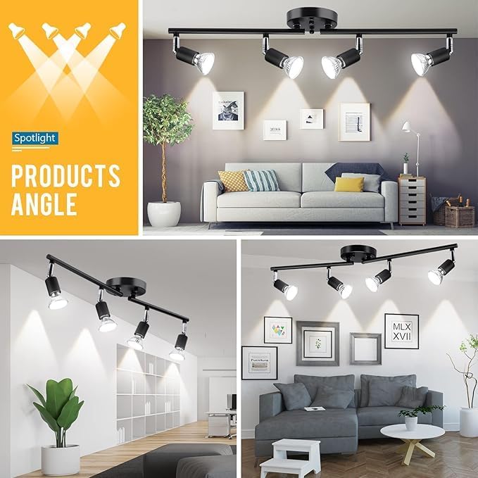 Swivelling Ceiling Spotlight Kit - 4 Way Adjustable, Dimmable, Modern Design, Black - SuperSaverAU - view 3
