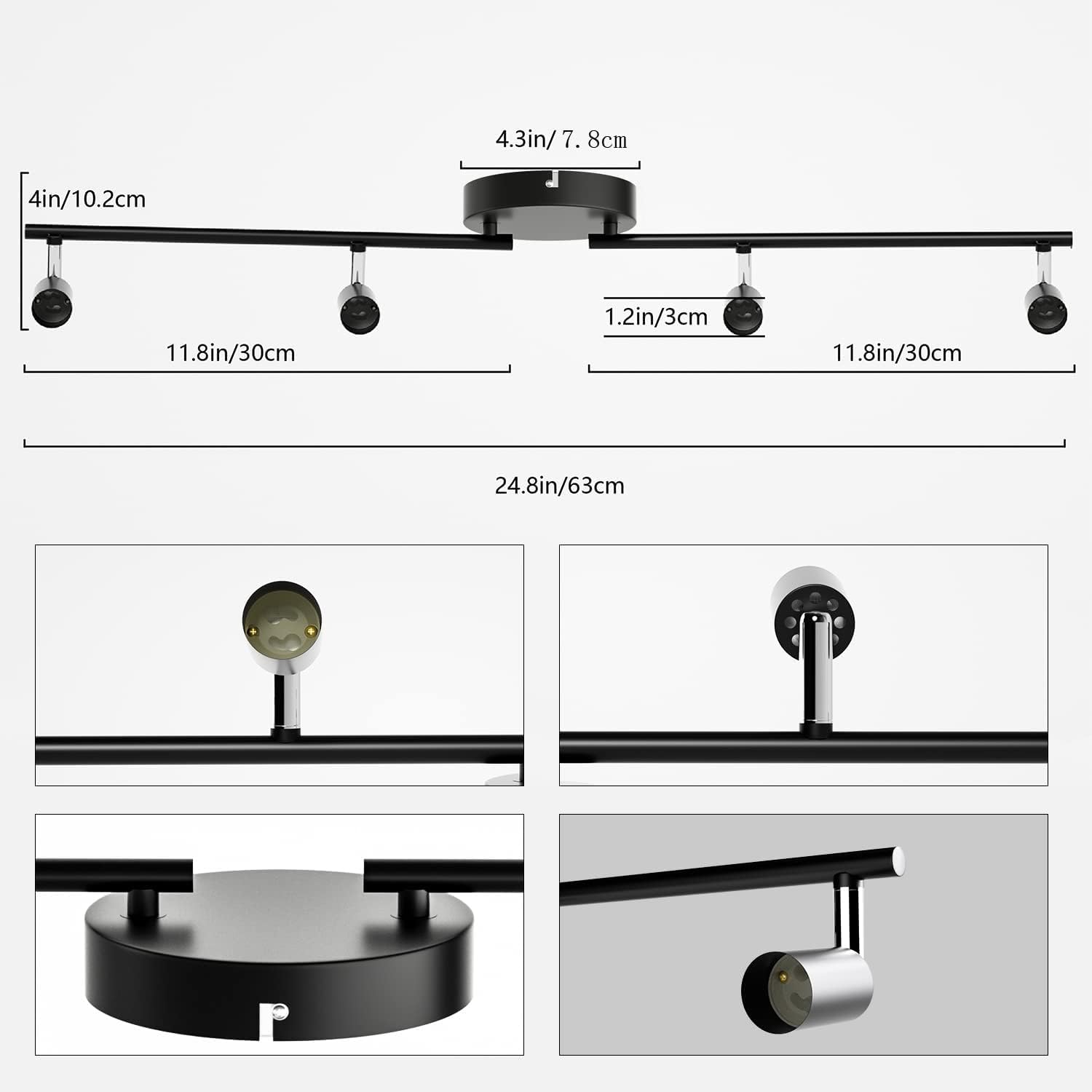 Swivelling Ceiling Spotlight Kit - 4 Way Adjustable, Dimmable, Modern Design, Black - SuperSaverAU - view 6