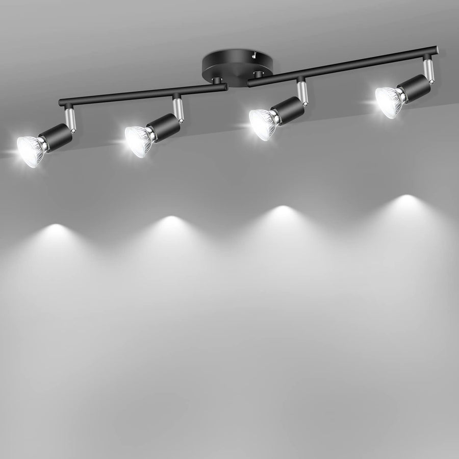 LED Ceiling Light, 4 Way Rotatable Spot Lights, Flexible Design, Black, GU10 Bulb Trims - SuperSaverAU - view 1