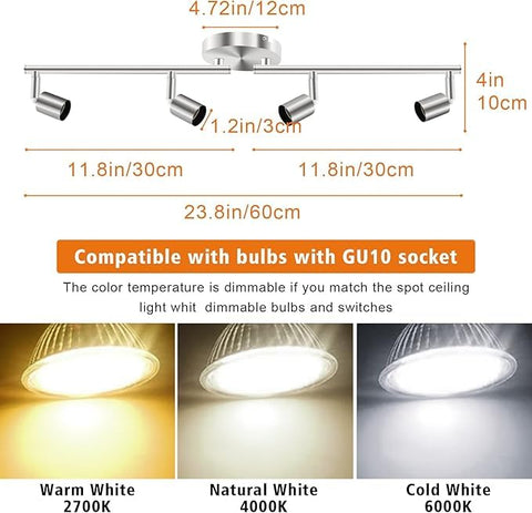 LED Ceiling Light, 4 Way Rotatable Spot Lights, Black Nickel, GU10 Bulb Trims - SuperSaverAU - view 2