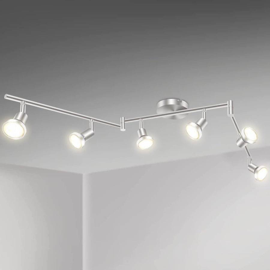 LED Ceiling Light 6 Way Rotatable Spot Lights, Flexible Nickel Design, GU10 Bulb Trims - SuperSaverAU - view 1