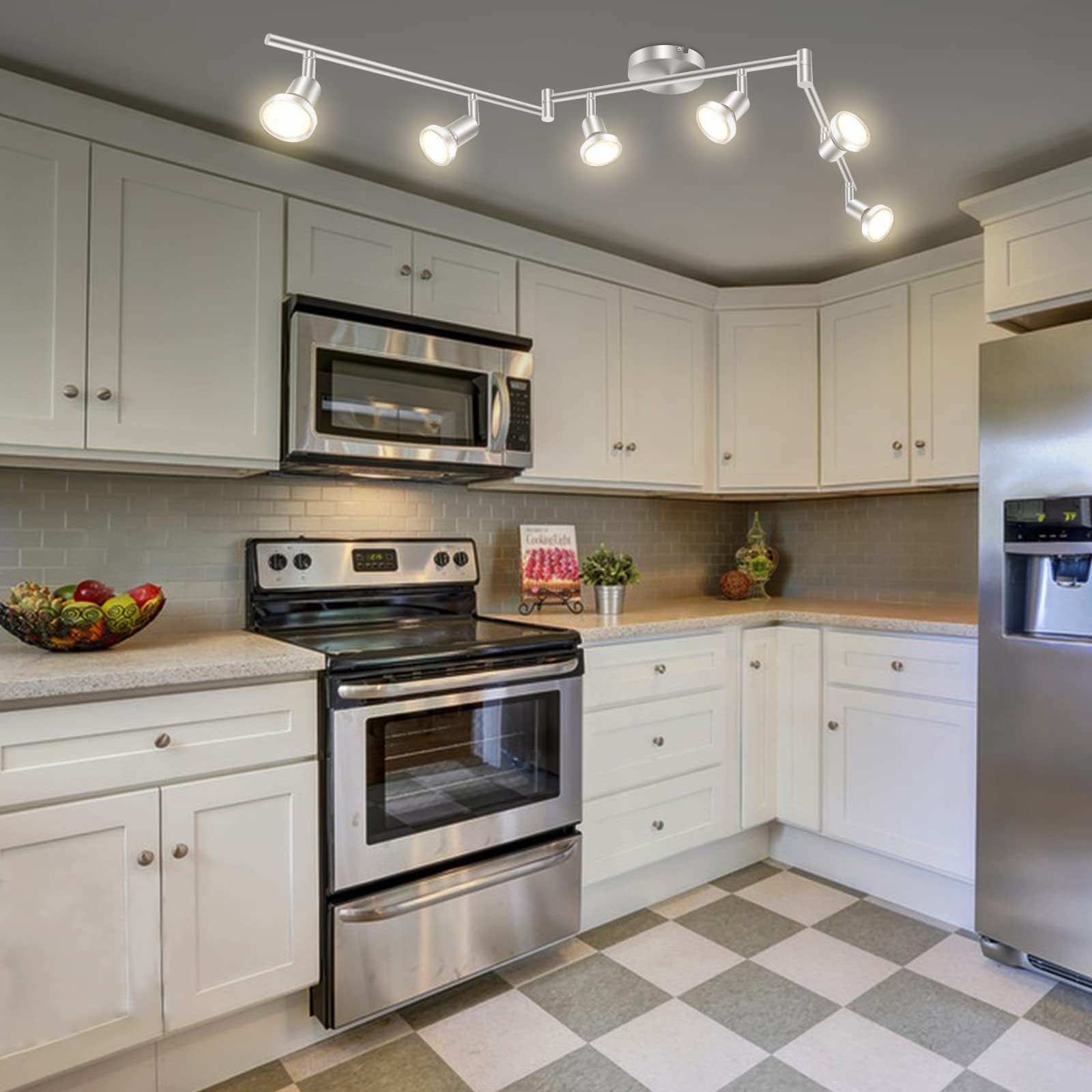 LED Ceiling Light 6 Way Rotatable Spot Lights, Flexible Nickel Design, GU10 Bulb Trims - SuperSaverAU - view 6