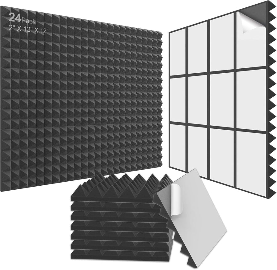 JBER Acoustic Foam Pyramid Panels 24pcs 30x30x5cm - Black