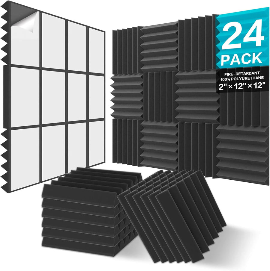 JBER Acoustic Foam Wedge Panels 24pcs 30x30x5cm - Black