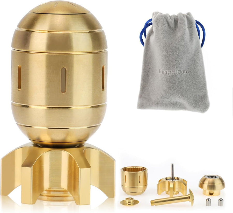 Premium 3-in-1 EDC Fidget Spinner Clicker Toy – Brass Atomic Style