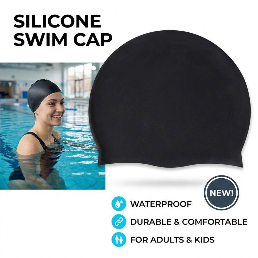 Premium Black Large Silicone Swimming Cap Waterproof Swim Hat