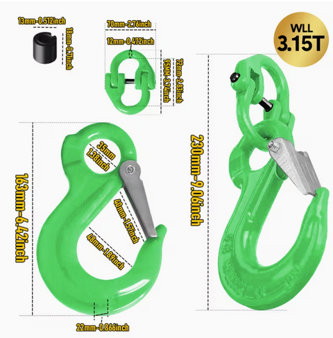 Premium 3.15T Sling Hook & Hammerlock Kit - Green, 2 Sets