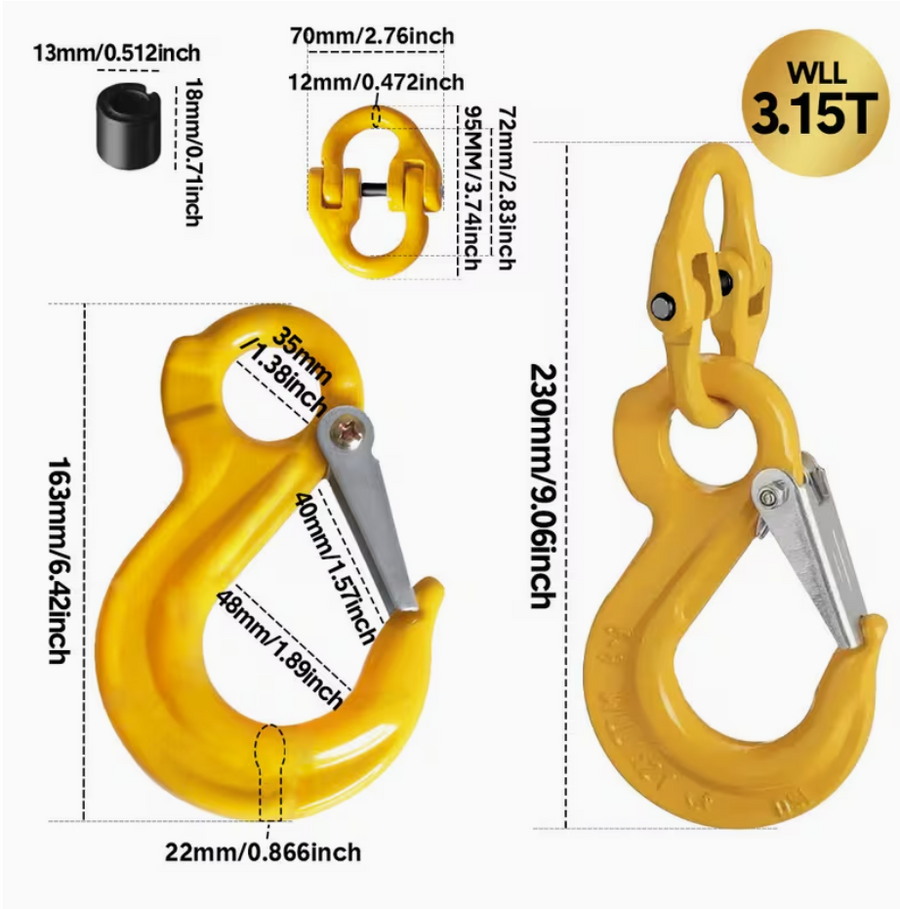 Premium 3.15T Sling Hook & Hammerlock Kit - Yellow, 2 Sets